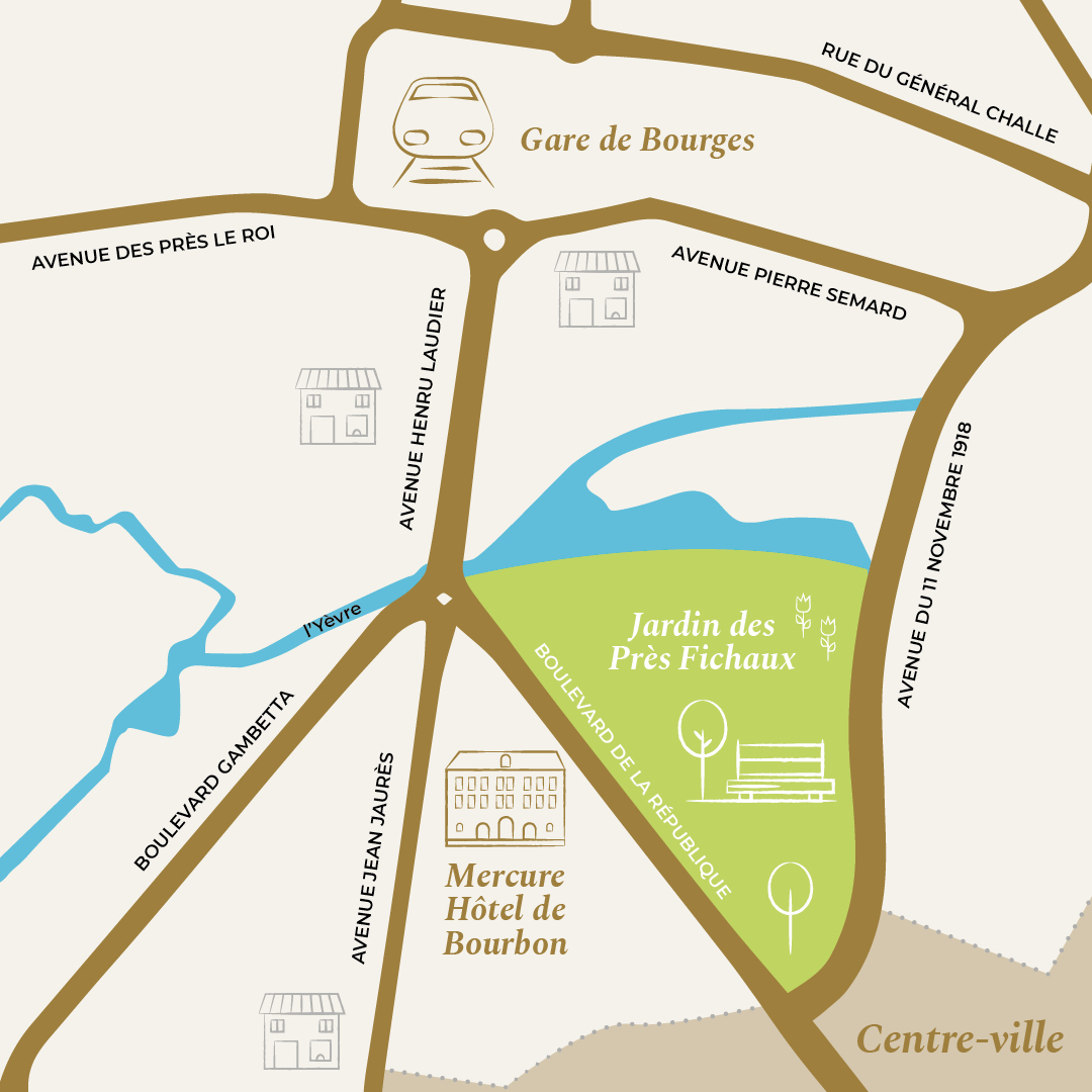 Carte de Bourges à proximité de l'hôtel du Bourbon